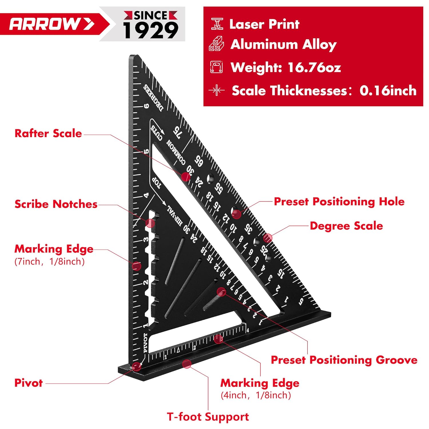 Arrow Aluminum Alloy Rafter Sq – Woodworking Carpenter recenzja i cena